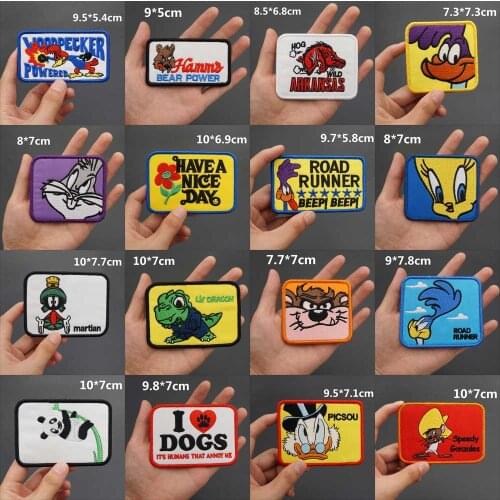 Cartoon Embroidery Punk Biker Patch Merrow Border Iron On Back Badge for Clothes Hat Accessories Decoration