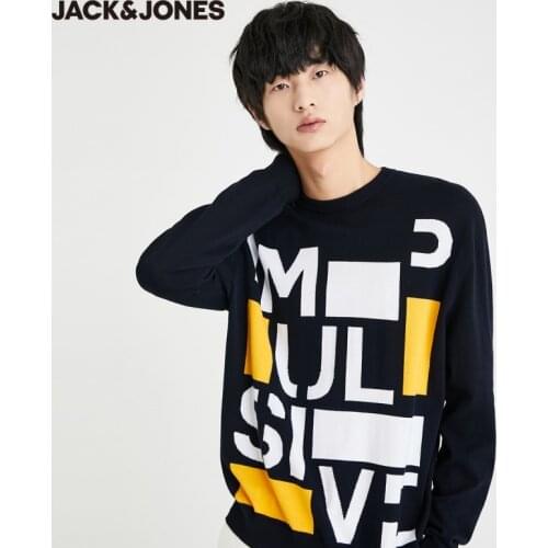 JackJones Mens 100% Cotton Casual Contrasting Letter Pattern Straight fit Knit Sweater | 220324008