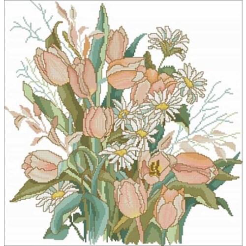 A bunch of tulips patterns counted 11CT 14CT 18CT DIY Cross Stitch Sets wholesale Cross-stitch Kits Embroidery Needlework
