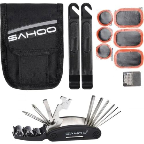SAHOO 16 In 1 Multi Bicycle Repair Tools MTB Road Bike Tools BMX Cycling Cycle Tire Repair Tools Kits Sets Accessories tail bag