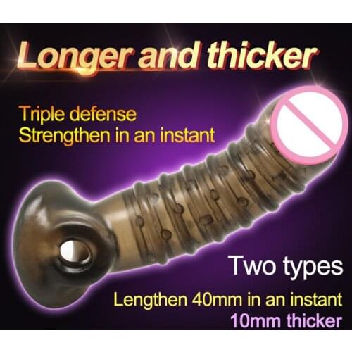 Penis Enlargement Condoms Penis Extension Sleeves for Adults Reusable Condom Cock Rings Spike Beads Sex Toys for Mens Pleasure