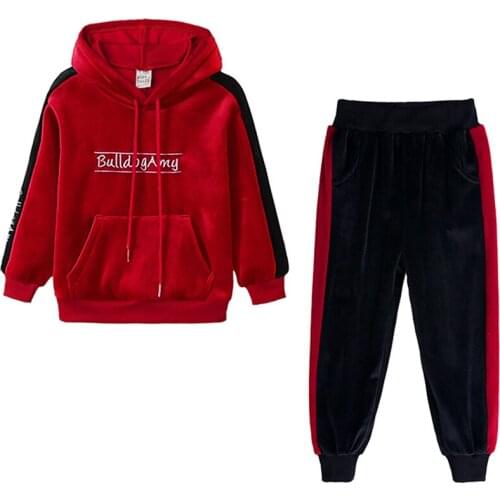 Seller recommended spring autumn new childrens clothing boy/girl hooded suit baby gold velvet letters kids clothes two-piece