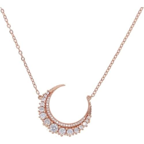 Christmas gift 2019 high quality AAA cubic zirconia crescent moon horn pendant necklace women collar