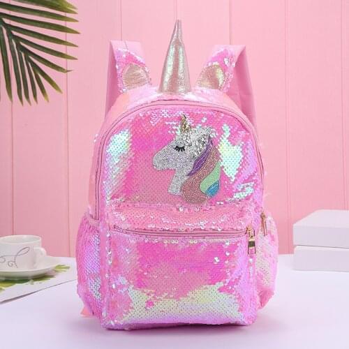 Girl Sequin Mermaid Backpack Children Large Zipper Unicorn Schoolbag Teenager Hologram Heart Love Backpack For School Travel Bag