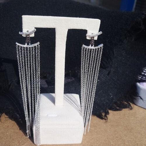 S925 Silver Ear Post Charm Line Tassel Style Dangle Earrings Micro Pave Zircon CZ Cute Smile Earrings for Women Wedding Jewelry