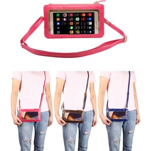 Stylish Leather Case Touch Screen + Small Shoulder Crossbody Pouch + Wallet Bag for Samsung Iphone Huawei Xiaomi Cell Phones Bag