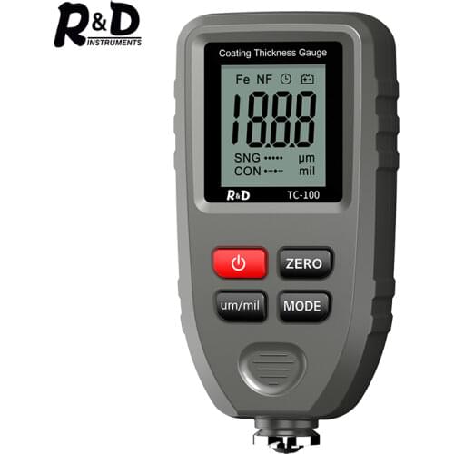 R&D TC100 Coating Thickness Gauge Car Paint Film Thickness Tester Measuring FE/NFE Russian Manual Paint Tool Black