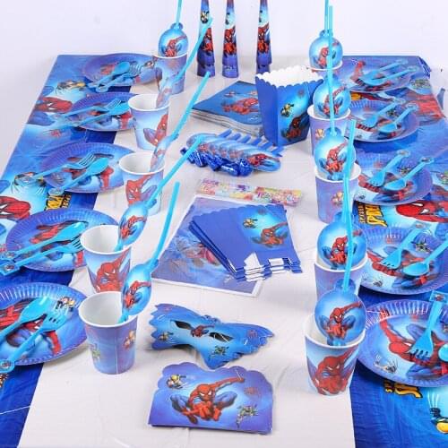 Marvel Spidermanthemeparty supplies napkin set bowl tablecloth cup knife and fork spoonSpidermanchildren birthdaypartydecoration