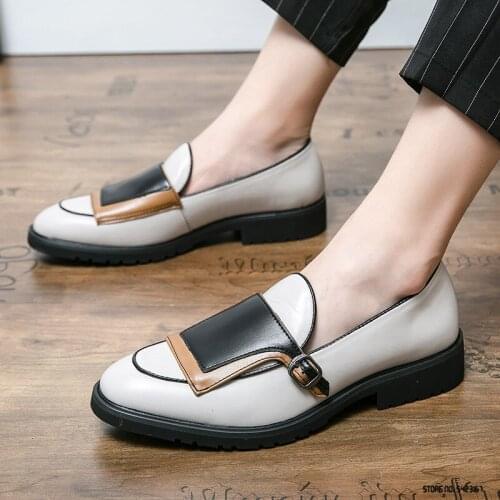 British Trendy Pointed Colors Patchwork Monk Strap Oxford Shoes Men Casual Loafers Formal Dress Footwear Sapatos Tenis Masculino