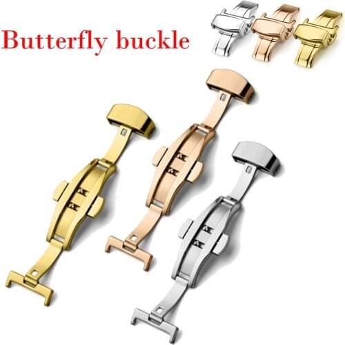16 18 20 22mm Buckle Butterfly Stainless Steel Solid Double Push Button Fold Watch Deployment Clasp Watch Strap 12mm