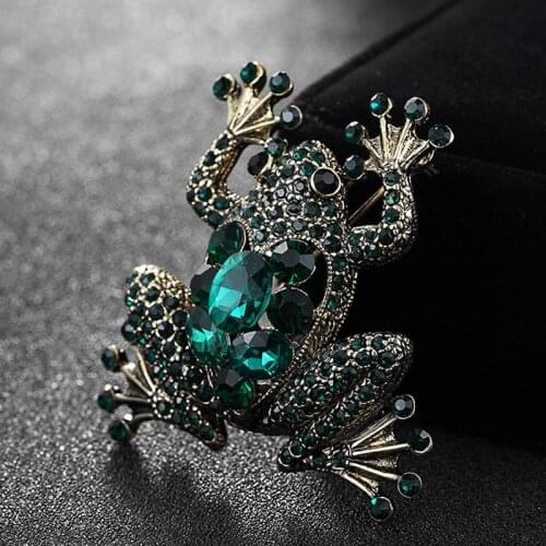 Green Frog Brooch Women Party Anniversary Jewelry Shiny Rhinestone Brooches bouquet Women Vintage Animal Brooch Pin Bags Bijoux