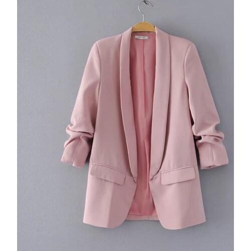 New Pink Shawl Collar Elegant Office Ladies Workwear Blazer Long Sleeve Regular Fit Minimalist 2021 Women Autumn Blazer 5 Colors