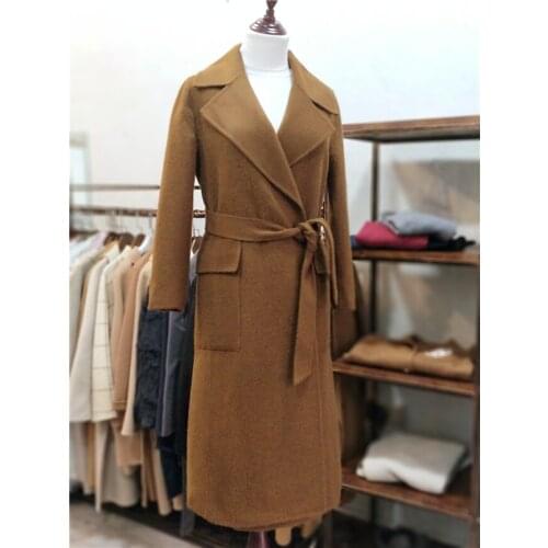 Women Wool Coat 2018 New Fashion High Quality Autumn Winter Female Handmade Long Alpaca Outerwear Woolen Outwear