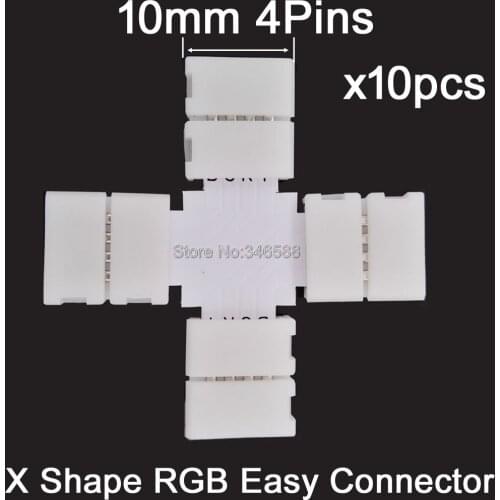 10pcs X Cross Shape 10mm 4Pins 4-Pin No Welding Solderless Quick Splitter Corner Connector 4 Conductors for 5050 RGB LED Strip