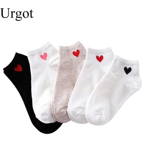 5 Pairs/lot Womens Socks Candy Color Red Heart Cute College Style Short Socks Summer Breathable Cotton Female Sock calcetines