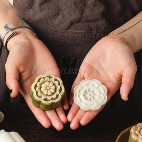 50g Mooncake Barrel Mold with 4/6 Flower Stamps Hand Press Moon Cake Pastry Mould DIY Bakeware Mid-autumn Festival Drop Shipping