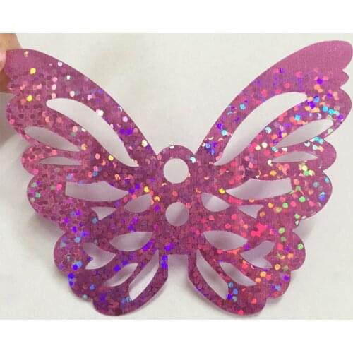 50Pcs 75*55mm Fashion Big Laser Fuschia Butterfly Shape Sequin DIY Badges/Garment Patch Embroidery Patches Epaulet Accessories