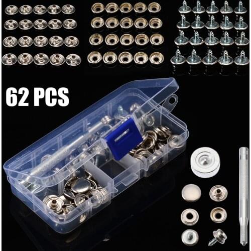 62Pcs 5/8" Screw Snap Fastener Kit Boat Marine Canvas Button Socket Cover Snap Fastener Tool Set Repair Accessories