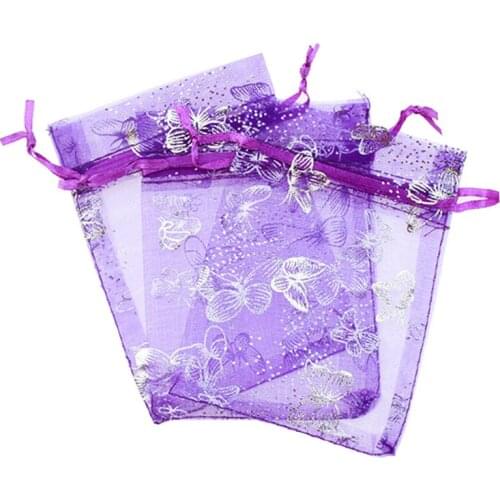 7x9cm 100pcs Christmas Butterfly Organza Bag Wedding Voile Gift Bag Jewelry Packing Bag 7zsh329