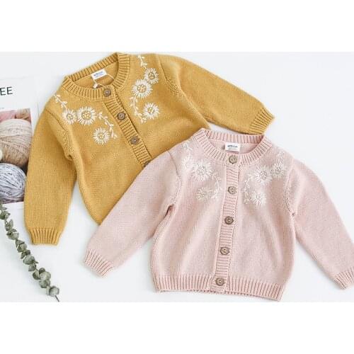 Autumn Long Sleeve Newborn Baby Coat Knitted Outwear Kids Clothes 0-4Yrs Baby Girl Knitting Outerwear Embroidery Flowers Coats