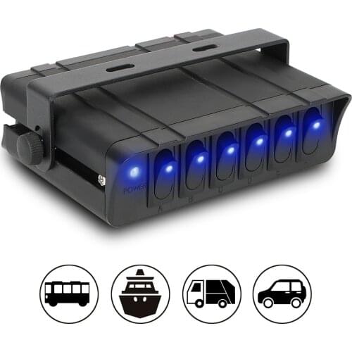 For Truck JEEP Offroad RV with LED Light Indicator 12V Switch Box Rocker 6 Gang Toggle Controller Panel Aluminum