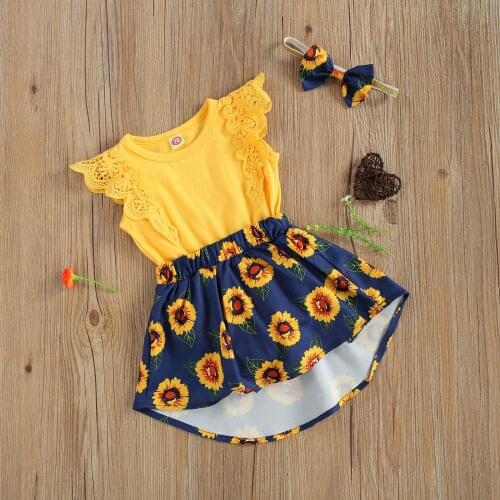 Newborn Leisure Romper Dress Infants Lace Fly Sleeve One Piece Jumpsuit Skirt Hair Band For Baby 3-18 Months