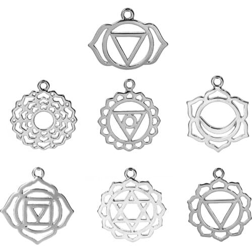DoreenBeads Alloy Chakra Pendants Mixed Silver Color Hollow 3.1cm x2.7cm(1 2/8" x1 1/8") - 29mm x23mm(1 1/8" x 7/8"), 7 Pcs