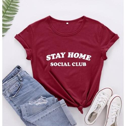 Stay at home Social Club T-shirt social distance shirts quarantine tee women 100%cotton summer casual tees grunge avintage tops