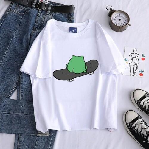 2021 Summer New New Back Skateboard Frog Cotton T-shirt Cartoon Vintage Harajuku Graphic Tee