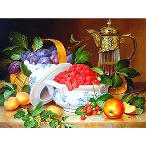 Fruit Printed Canvas 11CT Cross Stitch DIY Embroidery Complete Kit DMC Threads Hobby Needlework Craft Sewing Different Needle
