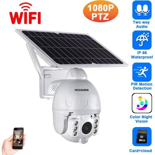 1080P Solar Security Wifi PTZ IP Camera Outdoor Motion Detction Two Way Audio Wireless CCTV Video Surveillance Dome Camera 2MP