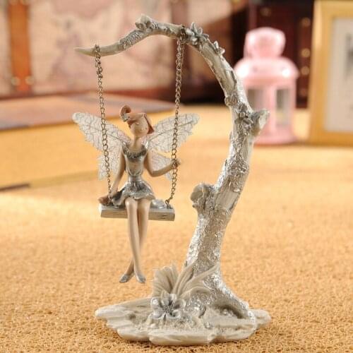 SWING ANGEL FIGURINE ANGEL GIRL PRINCESS RESIN CRAFT MINIATURE EUROPEAN HOME DECOR HOME DECORATION ACCESSORIES R4555