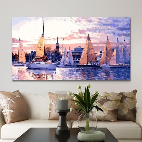 GATYZTORY 60x120cm Frame DIY Painting By Numbers Boat Landscape Acrylic Paint On Canvas Large Size For Living Room Arts