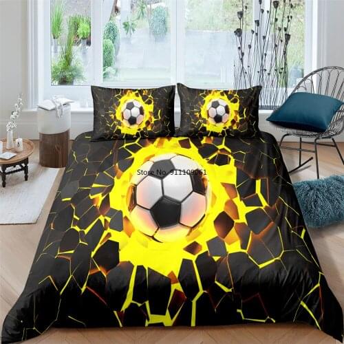 Black Home Textile 3D Digital Printed Bedding Set Football Duvet Cover with Pillow Shame Bedroom Decor King Queen Double Size