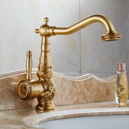 Brass European-Style Faucet Antique Vintage Rotating Vintage Varved Basin Hot and Cold Table Art Basin Water Mixed Tap
