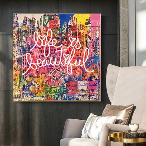 Life is Beautiful Pop Street Graffiti Art Canvas Painting Wall Art Posters Prints Wall Pictures for Living Room Cuadros Decor