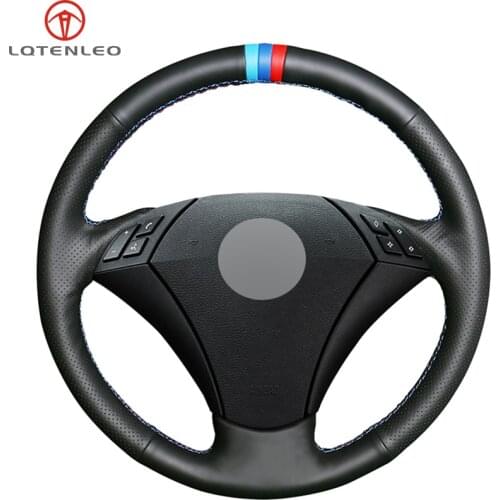 LQTENLEO DIY Hand Car Steering Wheel Cover Black Genuine Leather For BMW E60 E61 520i 520li 523 523li 525 525i 530 530i 535 545i