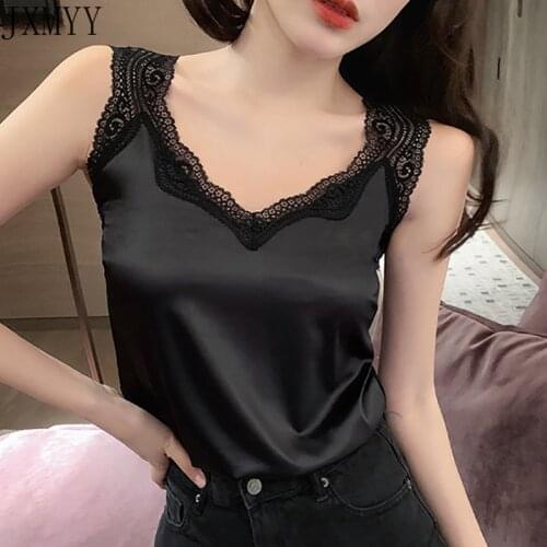 New Black Lace Backless Camisole Satin Silk Summer Tops 2021 Tank Top Women Clothes White Cami Vest Woman Plus Size Haut Femme