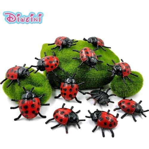 12pcs Simulation mini Ladybug animal model Lifelike insect action figure Diy educational Gift For Kids hot toy set for children
