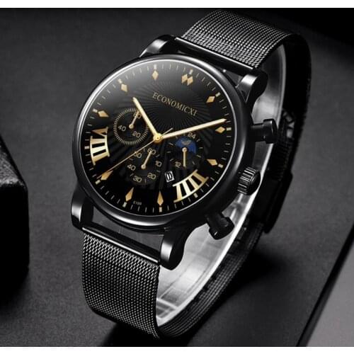 Fashion Casual Business Mens Watch Mesh Belt Simple Roman Digital Analog Quartz Watch Jewelry Gift