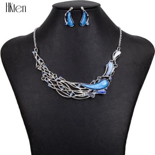 MS1504404 Fashion Jewelry Sets High Quality 3Colors Necklace Sets For Women Jewelry Crystal Silver Plate Unique Pear Design Gift