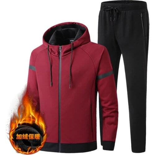 2019 Autumn and Winter Thickening Plus Velvet Sports Suit Men Warm Tide Two Piece Sets Sweater Hoodie Pants Big Size 7XL 8XL