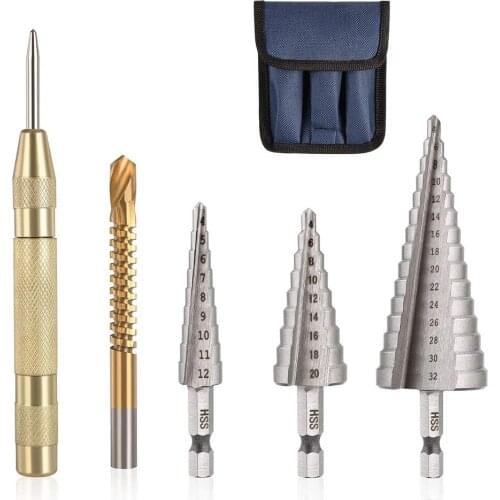 Hexagonal Shank Straight Flute Step Drill Kit Plus Cloth Bag Power Tools 4-12/4-20/4-32mm For Metal,brass,wood,plastic