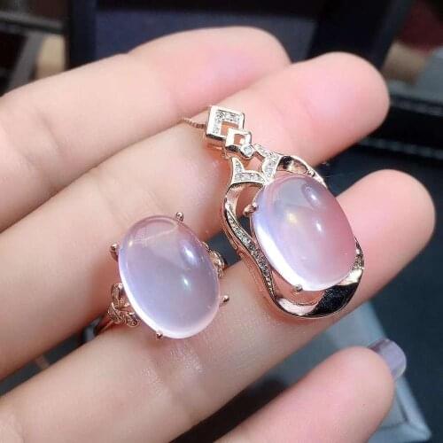 Real Natural Rose Quartz jewelry set Natural Real Rose Quartz 925 sterling silver 1pc pendant,1pc ring