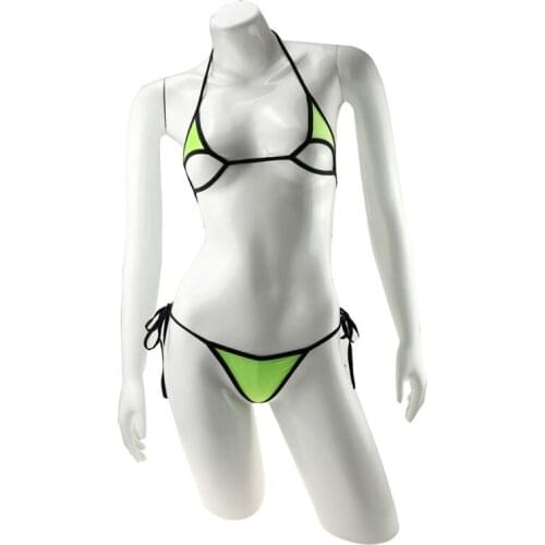 Nylon Swimwear Sexy Women Thongs Bikini Split Bandage Swimsuit Set Black Green White