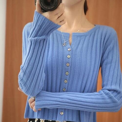 2021 Autumn Knitted Sweater Button Up Cardigan Women Long Sleeve Crop Tops Casual Slim Coats Outwear Women Jumper Knitwear