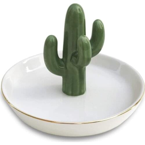 Cactus Ring Holder Tower Earring Trinket Tray Dish Ceramic Jewelry Organizer Tropical Necklace Bracelet Birthday Gift