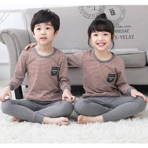 Stripe Long Sleeve Tops Pajamas Boy Girl Spring Autumn Sleepwear Baby Nightwear Suit Children Clothes Kids Cotton Pyjamas Set