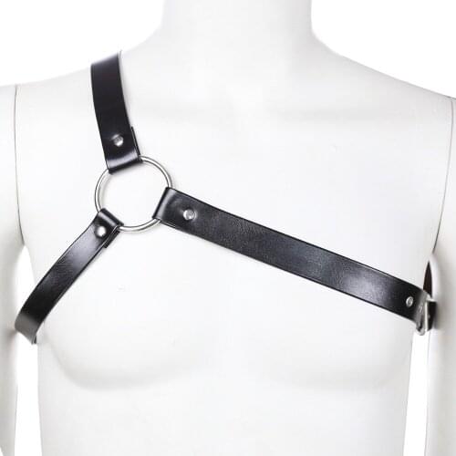Men Sexy Lingerie Porno Sex Faux Leather Adjustable One shoulder Body Chest Harness Bondage Costume BDSM SET Unusal Goods