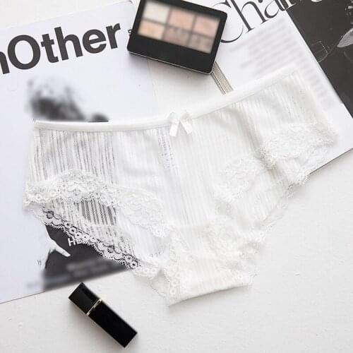 Sexy Ladies Underwear Cotton Transparent Mesh Striped Breathable Panties Low Waist Panties